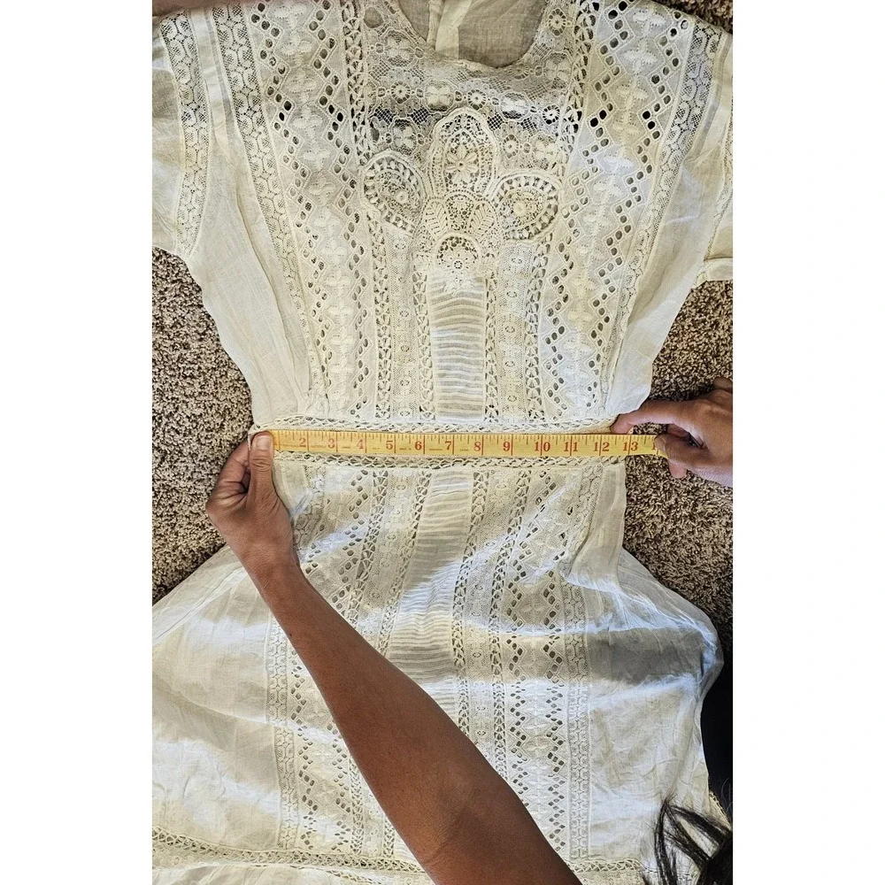 1900s Antique Edwardian White Summer Garden Lawn Dress Lace Linen Tea Gown #68 - Picture 14 of 14